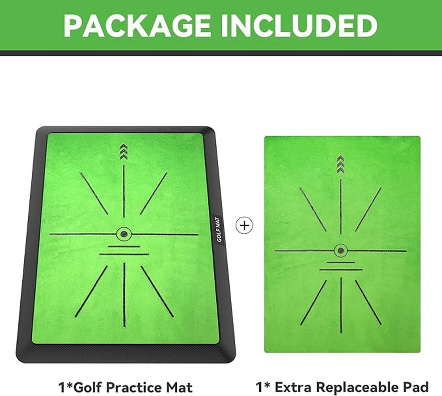 Golf Training Mat with Swing Path Feedback | Replaceable 16" x 12" Hitting Mat | Durable Rubber Backing for Home, Indoor, and Outdoor Use
