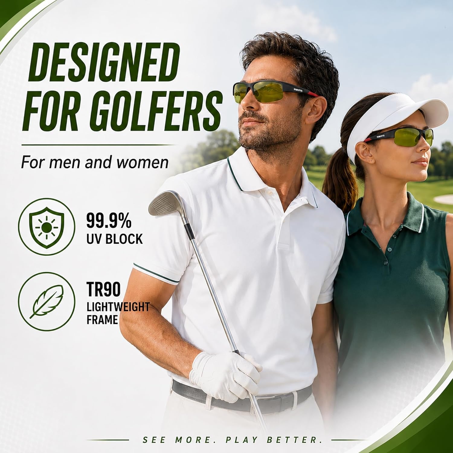 HD Lightweight Golf Sunglasses for Men Women, Golf Ball Finder Glasses, UV400 Eyewear & Golf Gifts for Golfers