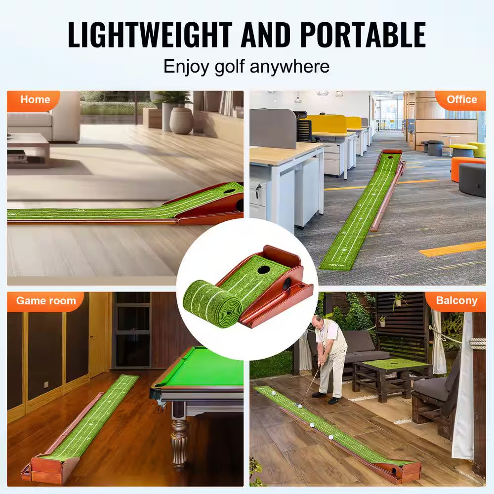 Indoor Golf Putting Mat with Auto-Ball - Wrinkle-Free Training Aid for Enhanced Putting Practice