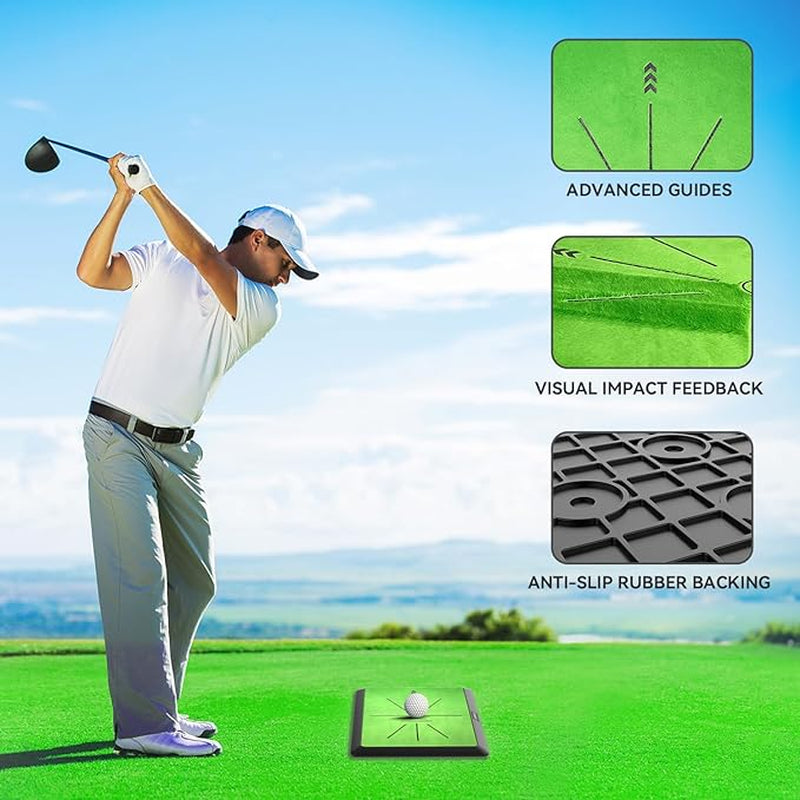 Golf Training Mat with Swing Path Feedback | Replaceable 16" x 12" Hitting Mat | Durable Rubber Backing for Home, Indoor, and Outdoor Use