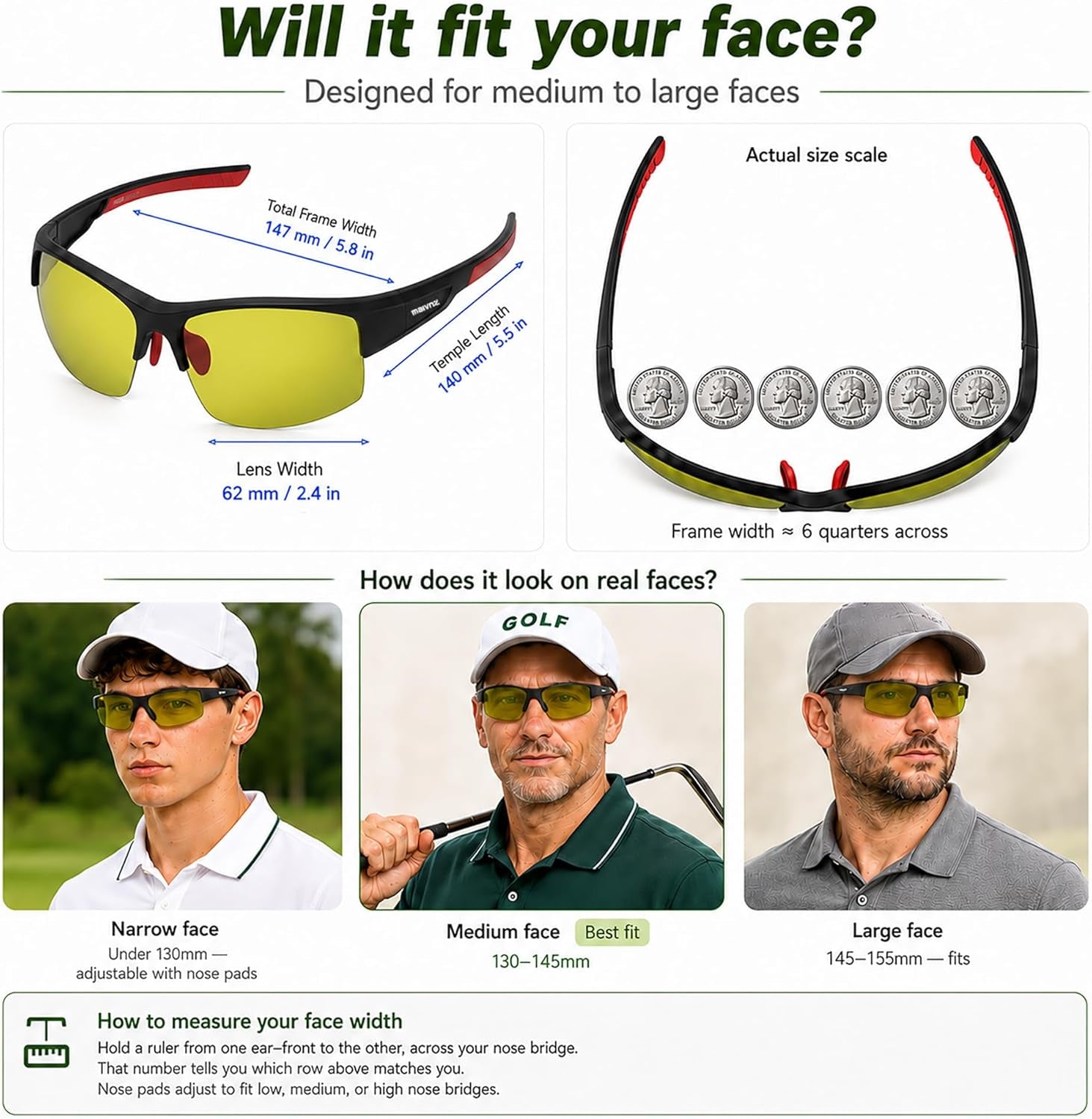 HD Lightweight Golf Sunglasses for Men Women, Golf Ball Finder Glasses, UV400 Eyewear & Golf Gifts for Golfers