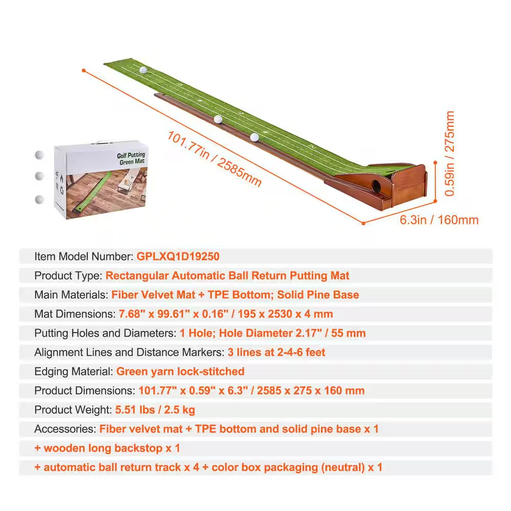 Indoor Golf Putting Mat with Auto-Ball - Wrinkle-Free Training Aid for Enhanced Putting Practice