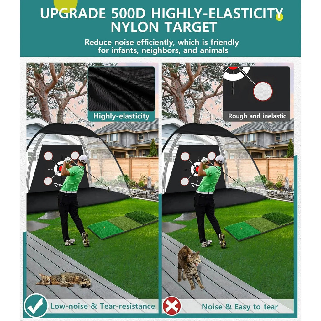 10x7 Ft Golf Practice Net with Mat and Target for Backyard Driving and Chipping Training