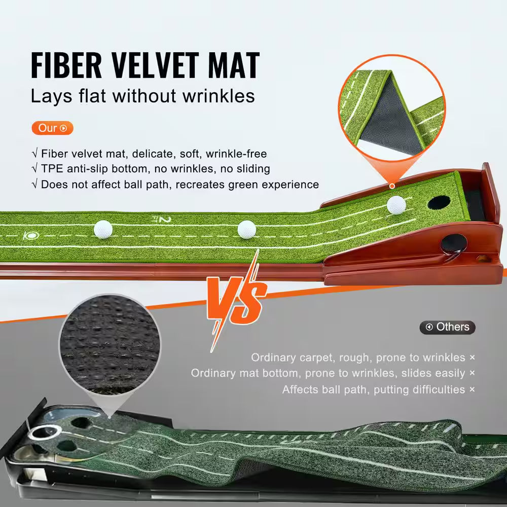 Indoor Golf Putting Mat with Auto-Ball - Wrinkle-Free Training Aid for Enhanced Putting Practice