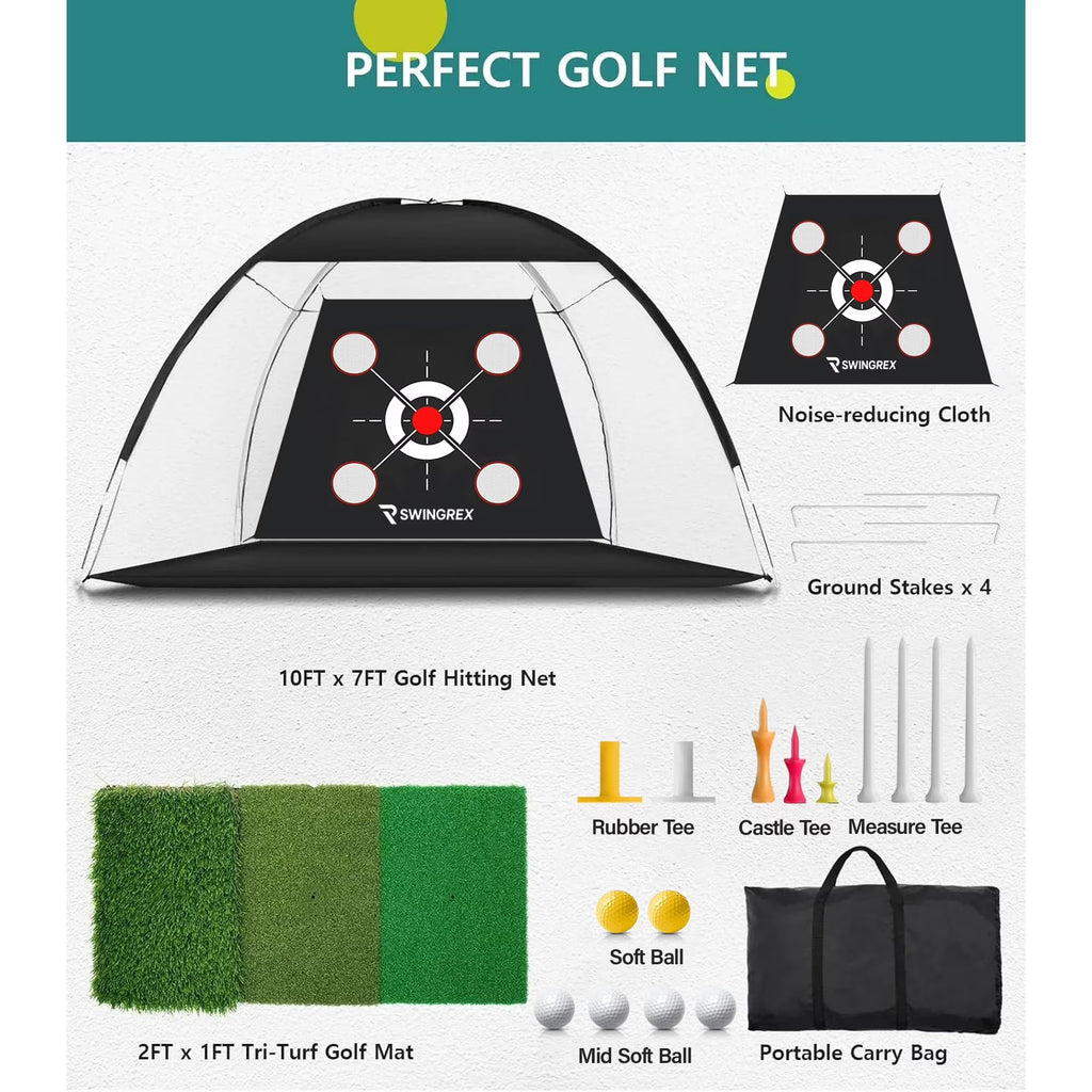 10x7 Ft Golf Practice Net with Mat and Target for Backyard Driving and Chipping Training