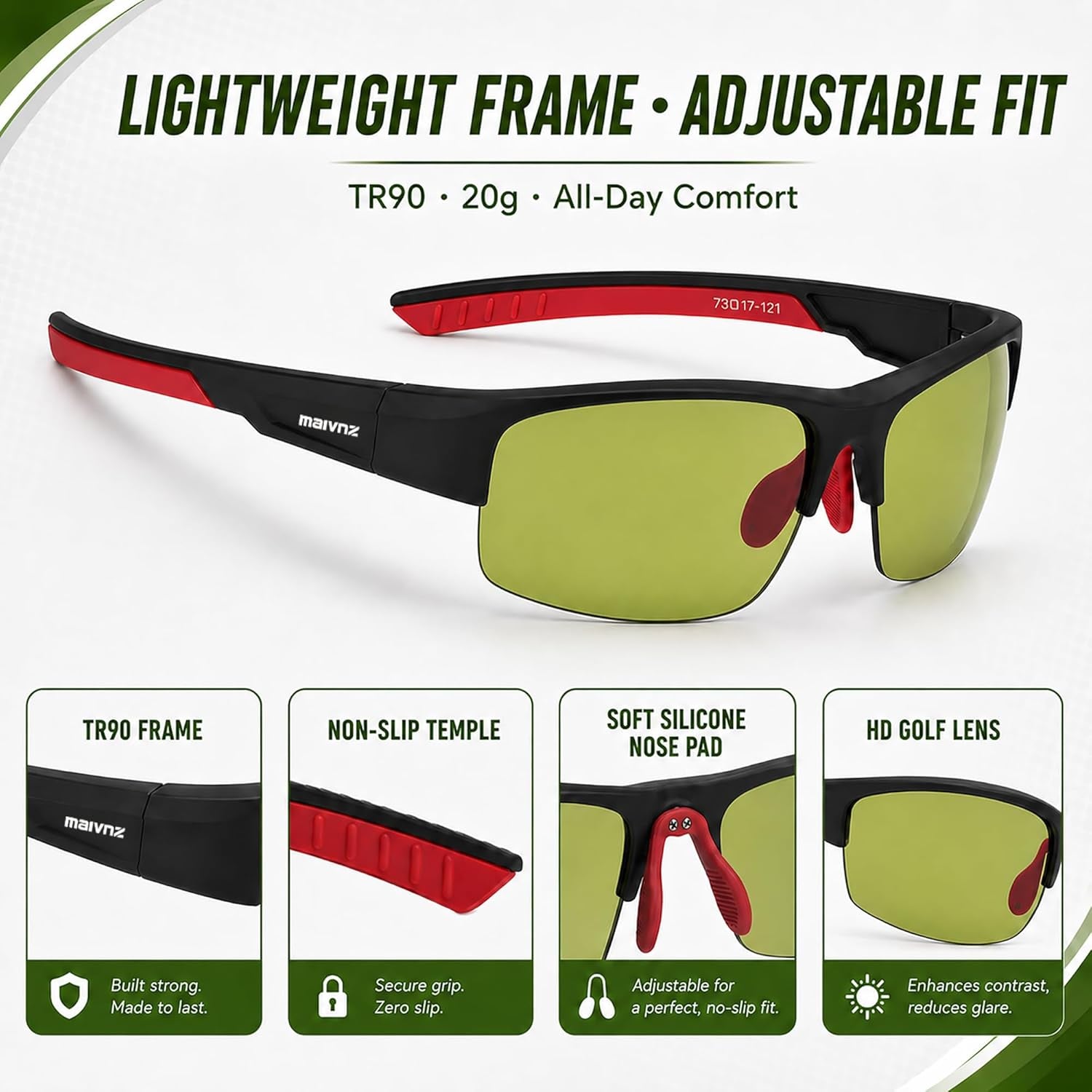 HD Lightweight Golf Sunglasses for Men Women, Golf Ball Finder Glasses, UV400 Eyewear & Golf Gifts for Golfers